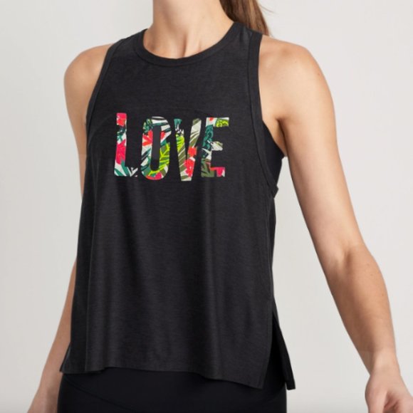 LOVE Tank Ultra Soft Graphic Tank Tropical Graphic GRAY SZ Small NEW! - Picture 1 of 9